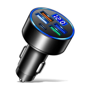 Зарядно за кола USB Type-C капацитет 15,5 W капацитет 12-24 с 5 порта, адаптер за зареждане с цифров дисплей