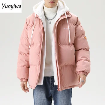 Зимни мъжки паркове Нова мода Фалшиви wild Утепленное топло палто Оверсайз с качулка Harajuku Мъжки женски Свободни якета с подплата