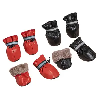 Зимни обувки за домашни кучета, без хлъзгане водоустойчиви непромокаеми обувки, дебели топли обувки за малки кученца, Обувки, Аксесоари, 4 бр.