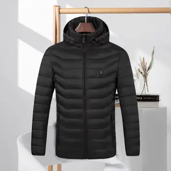 Зимно палто, яке с качулка и 9 нагревателни елементи се захранва от USB, дебела подплата, защита на врата за мъже и жени, топъл стил за улицата