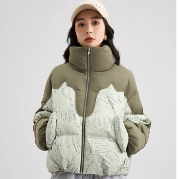 Зимно яке Дамски къс 2023, Новост зимата, модерно утепленное ветрозащитное топло палто с висока яка, коварен студентско палто, тенденция