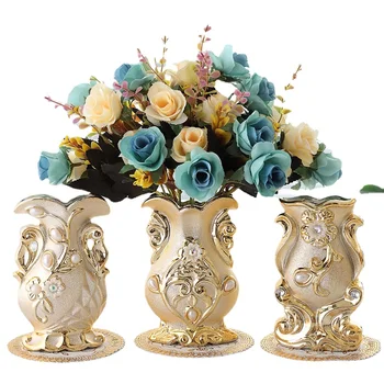 Златна мат Порцеланова ваза, Реколта Подобрена Керамична Ваза за цветя, за стая, кабинет, Антре, Домашно Сватбена украса