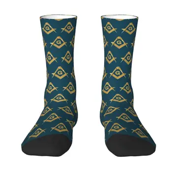 Златни чорапи с логото на масона, мъжки и дамски топли модни новости, масонские чорапи Mason Crew