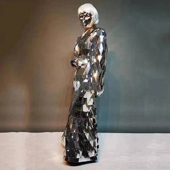 Златно Сребърно Огледало Хартиена рокля, Рокля за изказвания, Костюм робот, Блестящ с костюм за шоуто, мъжки огледален костюм