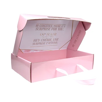 индивидуален дизайн на Висококачествена и Луксозна опаковъчна хартия с логото на розов цвят от гофрирана хартия с лента дръжка
