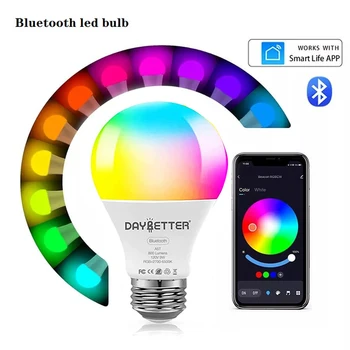 Интелигентни електрически крушки Безжична Bluetooth Умна лампа с регулируема яркост 9 W E27 RGB LED Лампа за промяна на цвета, която е съвместима с IOS/Android