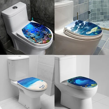 Интериор баня с шарките на подводни животни със собствените си ръце 3D Стикер върху седалката на тоалетната чиния PVC Артистични Тапети Сменяеми Етикети за баня Стикер на тоалетна чиния