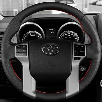 Калъф за волана на колата за Toyota Prius 30 (XW30) 2009-2015 Prius C (САЩ) 2012-2017 Ръчно изработени от черна изкуствена кожа
