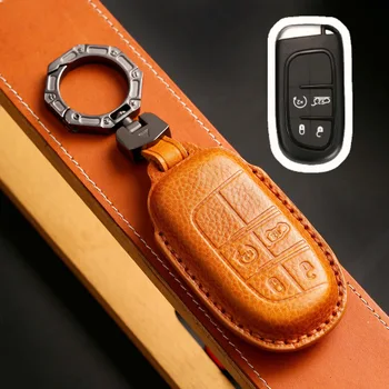 Калъф за ключове от кола от естествена кожа с 4 бутона Jeep Cherokee, Wrangler Compass Ренегат Grand Grand Patriot