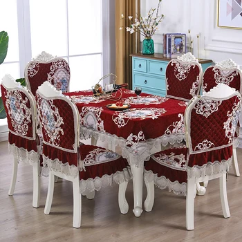 Калъфи за столове с флорални мотиви Правоъгълна масичка за кафе Възглавницата за хранене на стола Покривки Луксозна Червена Бродирани Подшитая корица на маса