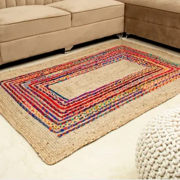 Килим от естествен памук и юта ръчно изработени, обръщане на килим, съвременен вид, начало декор, килим
