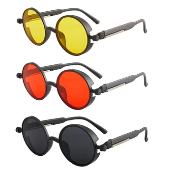 Класически Слънчеви очила в стил steampunk, Реколта Кръгла Дограма, Мъжки И Дамски Модни Слънчеви Очила С цветни лещи, Слънчеви очила в стил Готик, пънк, Очила