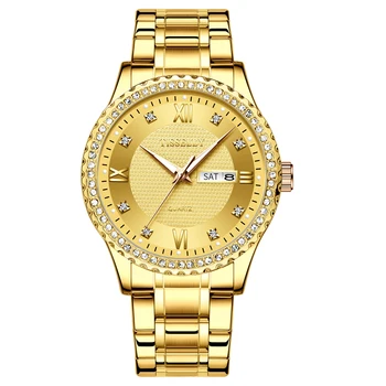 Класически стил, калъф с кристали, Кварцов златни часовници, мъжки бизнес водоустойчив, Ден за мъже, подарък за мъже reloj de Hombre