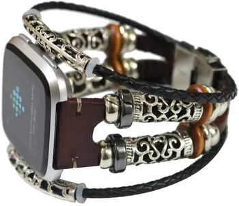 Кожена каишка за часовник в ретро стил, за Fitbit Versa 2, умен силикон взаимозаменяеми гривна гривна на китката за Fitbit Versa/Versa lite