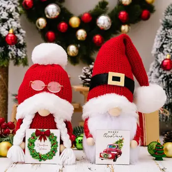 Коледен Гном с Дървена Табела Очарователно Бижу под формата на Джудже Ръчно изработени Празнични Настолни Коледни Кукли-Джуджета с Дървени Вывесками за Коледа