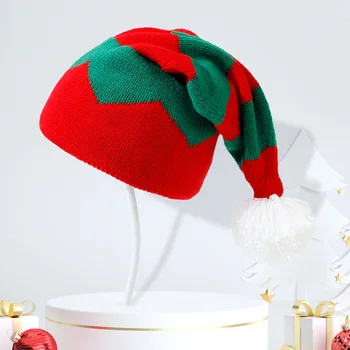 Коледна шапчица Дядо-Бини, Вязаная шапка, един Елф Дядо Коледа, Червено-Зелено Вязаная подарък шапка на една кука, честита Нова Година 2024, весела Коледа, Шапки