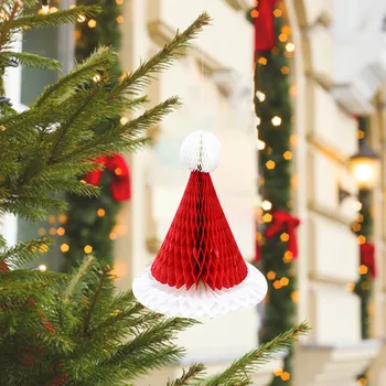 Коледни Висящи украшения във формата на сот, Коледно дърво, Шапка на Дядо Коледа под формата на сот, за Украса на Коледната атмосфера, Нов 2024 година