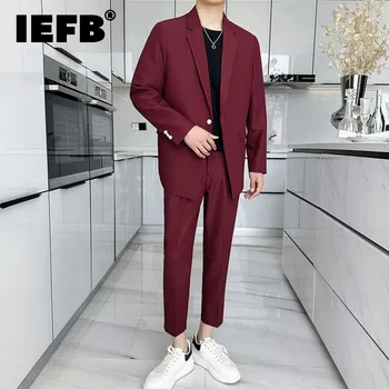 Комплект мъжки костюми IEFB висок клас, Приталенные Ежедневни Блейзери, Бизнес мъжки ежедневни костюми от две части в корейски стил, трендови обикновена костюми 9C1006