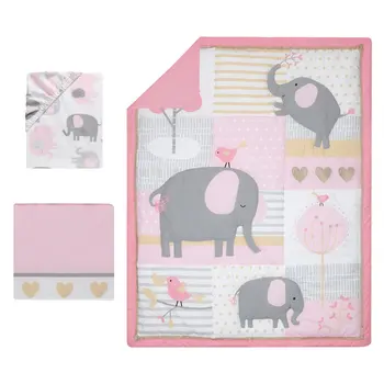 Комплект спално бельо Eloise за яслите във формата на слон от 3 теми - розов, сив, бял, Животни