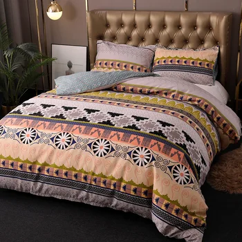 Комплект спално бельо с принтом в бохемски стил, Кралския размер, Ретро чаршаф и калъфка за възглавница от кепър лента през в стил Бохо, меки и удобни одеяла, покривки за легло