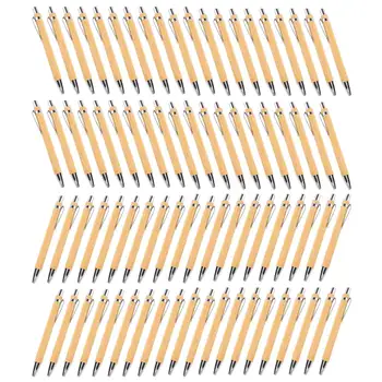 Комплект химикалки 80 бр, пособия за писане от Бамбук и дърво, 40 бр Черни мастила и 40 бр Синьо мастило