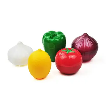 Контейнери за храна под формата на лук, зелен пипер, чесън, Кутия за лимонови плодове, Пластмасова кутия за съхранение на зеленчуци в хладилника