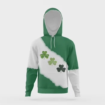 Контрастен пуловер със зелена детелина, 3D Дигитален печат, Индивидуална дрехи, Мъжки блузи, пролетни и есенни сезони