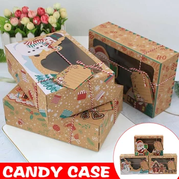 Кутия За Коледни Сладки Кутии С Прозрачен Прозорец От Хартия За Лакомства Кексами И Бонбони