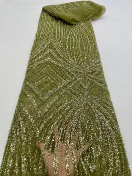 Лейси плат с африкански пайети SYJ-13062912, Френска Нигерийская бродерия, мрежести мъниста, Лейси плат за шиене на сватбена рокля