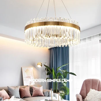 Лека луксозен кристален полилей, крушка за дневна със скандинавски постмодерния минималистичен стил, спалня, ресторант, бар, кабинет, окачена лампа
