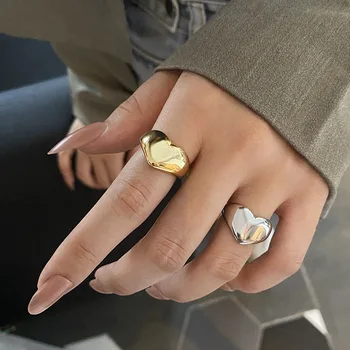 Леки луксозни метални орнаменти във формата на сърце за момичета, модерни и креативни Нови пръстени INS Cool Love с gilding, Аксесоари, подаръци за жени