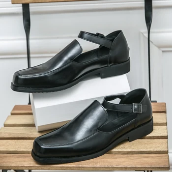 Летни бизнес сандали за възрастни, мъжки черни обувки с каишка и катарама, мъжки маркови модни модел сандали, мъжки Удобни Ежедневни обувки