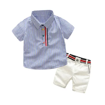Летни Детски дрехи за деца, Риза райе с къс ръкав, Панталон, елегантен костюм за мъж, Детски спортен костюм за малки момчета, всекидневни комплекти