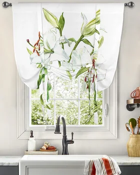 Лилия, зелени листа, цвете, душ завеса на прозореца, за да хол, Спалня, Тераси, кафене, кухня, римска завеса