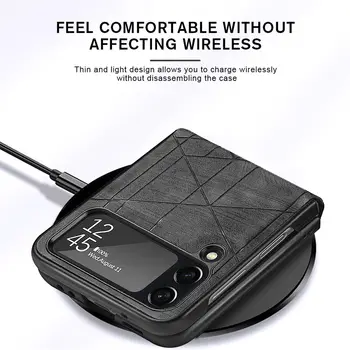 Луксозен Калъф за телефон с Текстура Заплитания от кожа Samsung ZFLIP4, Калъф за Samsung Galaxy Z FLIP 4 FLIP4 5G, калъф за безжично зареждане