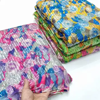 Луксозна Африканска лейси плат 2023 най-Новите цветни индийски плат сари Високо качество тюл принт 3D лейси плат с пайети сватбена рокля