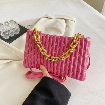 Луксозна Дамска чанта на рамото от изкуствена кожа с пайети, Модни Проста чанта от дебела верига, Дамски Висококачествена Ежедневна чанта-месинджър, дамски портфейли