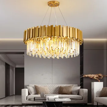 Луксозна Кръгла Кристален таван полилей E14, Дизайнерски led окачен лампа За хол, трапезария, Хол с удобства, кухня, острови Lamparas
