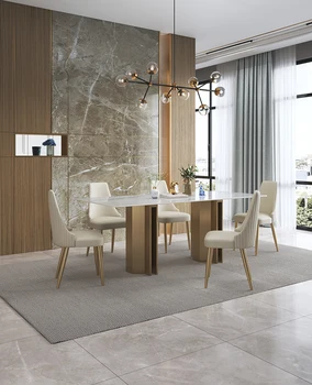 Луксозна маса за хранене в италиански стил, дизайн на ресторант от висок клас, модерен минималистичен правоъгълна маса за хранене и стол