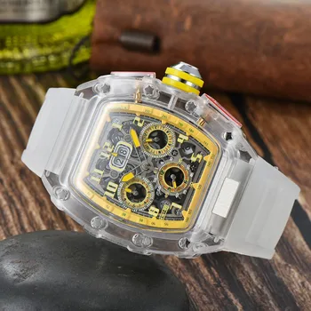 Луксозни 6-контактни спортни часовници run second RM, многофункционални мъжки и дамски часовници run second с дърворезба от прозрачен кварц