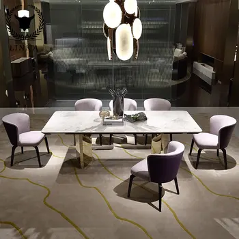 Луксозни мраморни дълги модерни маси и столове за хранене, висококачествени мебели