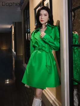 Луксозно Свободното си зелено палто в английски стил, Офис дамски Елегантни палта с ревера, Дълъг ръкав средна дължина, хрупкави тренчи, якета Feminino