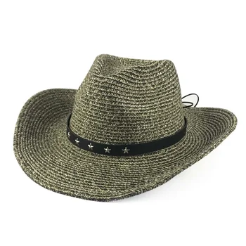 Лятната сламена шапка за мъже и жени, шапка в ковбойском стил, фетровая шапка с катарама-пентаграма