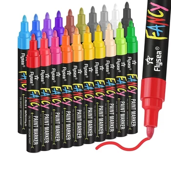Маслени бои писалки, комплект маркери химикалки за рисуване, 20 цвята, водоустойчива боя на маслена основа, никога не избледнява, изсъхва бързо и перманентен