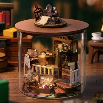 Мини-Casa САМ Дървени куклени къщи Миниатюрен строителен комплект Magic Time Room Стъклена топка Куклена къща Бутилка на мечтите Ръководство 3D играчки Подаръци
