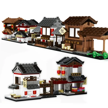 Мини-Изглед към Улицата Архитектурата на Града Градивни елементи от Китайски Магазин Модел на Дома на Тухли Комплекти Пъзели Заключване Играчка за Деца