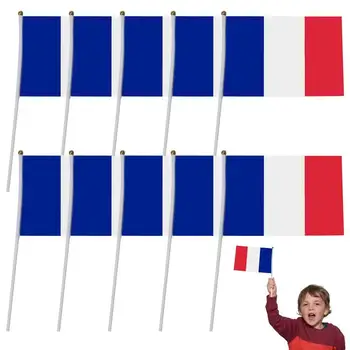 Мини Френски флаг 10шт Френски ръчни знамена С флагштоками 5,5 X 8,3 инча Мини Френски флаг на клечка за партита, Фестивали