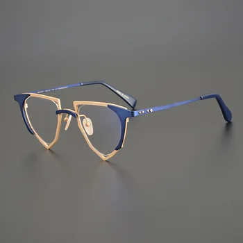 ММ Японската Дизайнерска Марка, слънчеви Очила От чист Титан, Правоъгълни Персонализирани Сини Очила Унисекс, ръчно изработени в стил steampunk