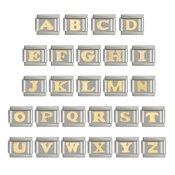 Мода 26 Букви от A-Z Италиански Връзки Чар Мъниста 9 мм, от неръждаема Стомана Гривна Бижута направи си САМ Осъществяване на едро по индивидуална заявка