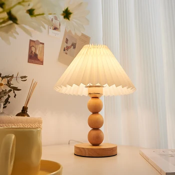 Модерна проста плиссированная настолна лампа за защита на очите, лека нощ за спалня, креативна настолна образователна лампа за четене от мъниста